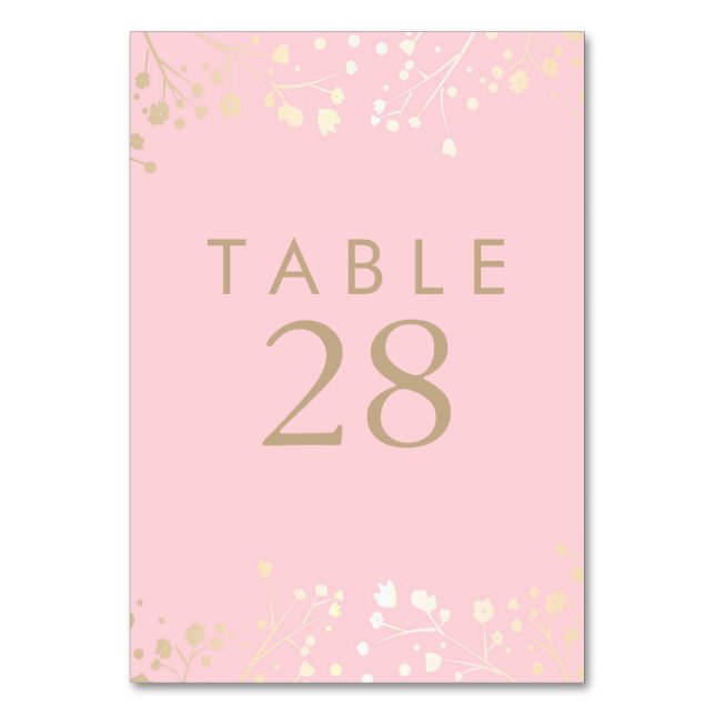 Numéro De Table Gold Foil Baby's Breath rose Mariage Numéros (Par défaut)
