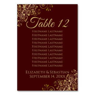 Numéro De Table Gold Frills Auburn Élégant tableau de mariage
