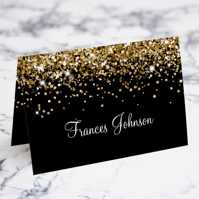 Numéro De Table Gold Parties scintillant Black Nom individuel Cart (Gold Glitter Black Individual Name Place Cards)