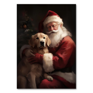 Numéro De Table Golden Retriever with Santa Clause Christmas