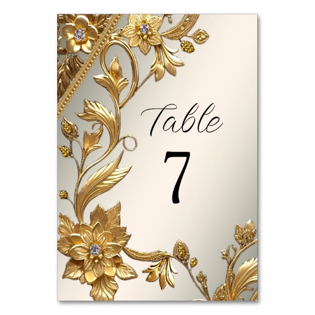 Numéro De Table Golden Wavy Feuille Floral Numéro du tableau (Par défaut)