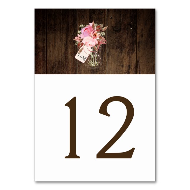 Numéro De Table Grange rustique Bois rose Floral Mason Jar | (Par défaut)