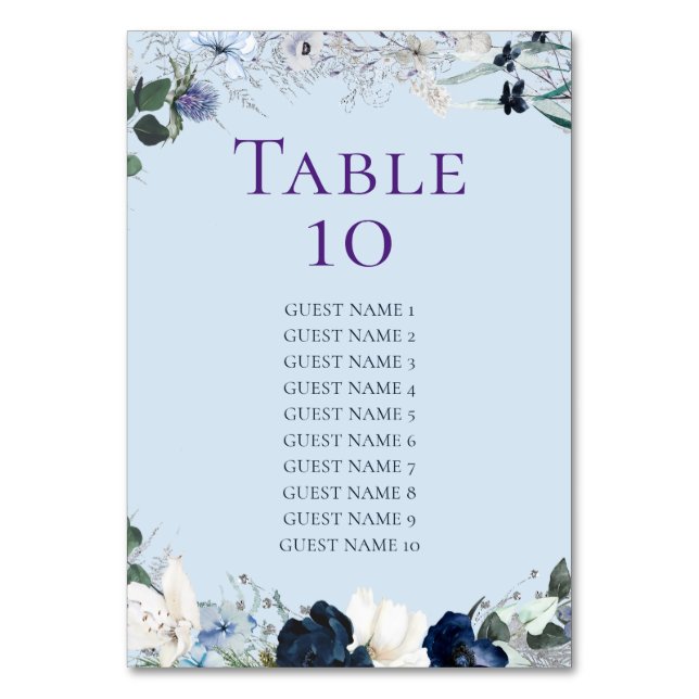 Numéro De Table Graphique de placement de mariage floral bleu pous (Par défaut)