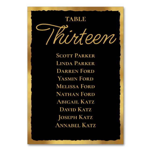 Numéro De Table Gras Elegance Black Gold Arête de siège graphique (Par défaut)