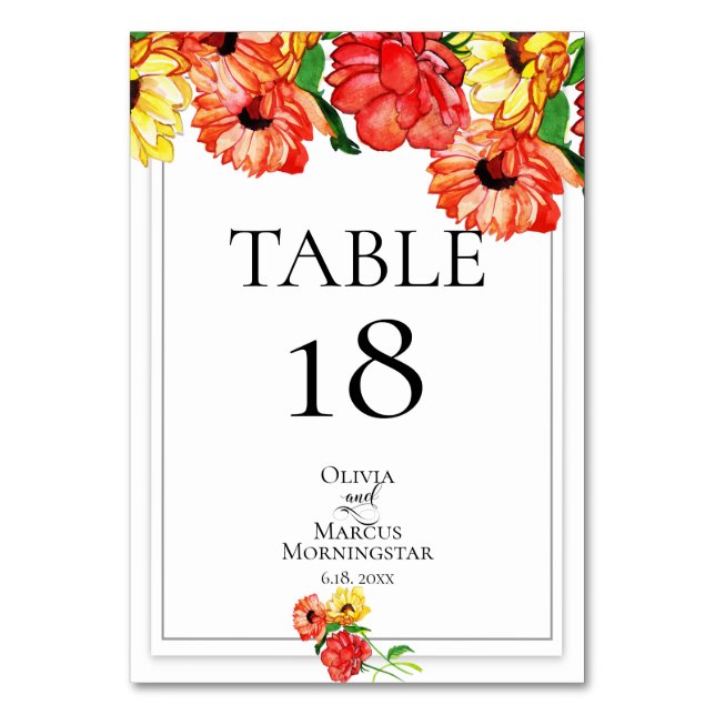 Numéro de table | Gras Gerbera rouge et jaune (Dos)