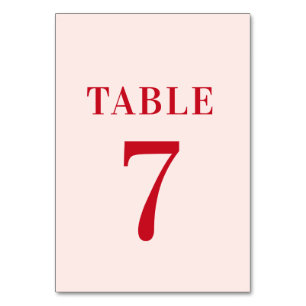 Numéro De Table Gras Rétro minimaliste rouge et rose Tableau 7 Mar