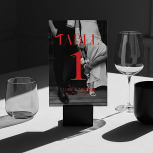 Numéro De Table Gras Rouge moderne noir et blanc Mariage photo