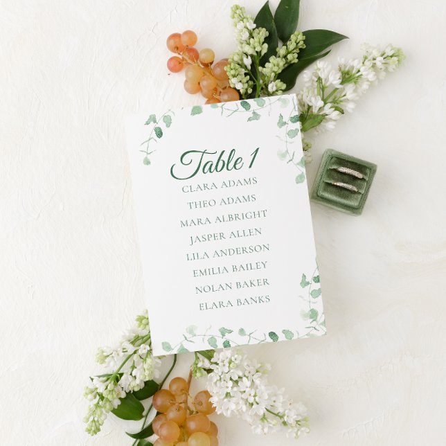 Numéro De Table Green Eucalyptus Wedding Seating Chart Card (Créateur téléchargé)