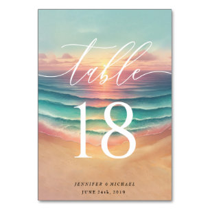 Numéro De Table Green Pink Beach Été Soleil Sand Aquarelle