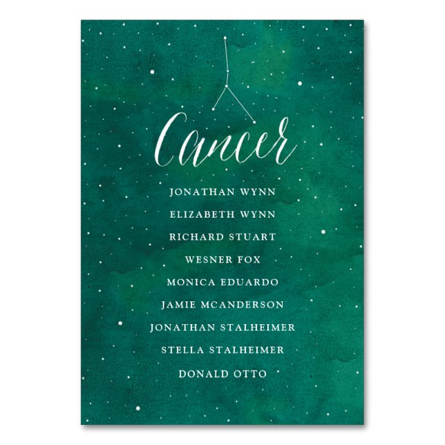Numéro De Table Green Stars Galaxy Mariage Plan de siège Cancer (Par défaut)