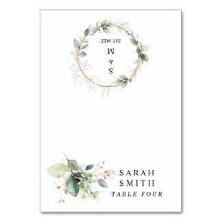 Numéro De Table Greenery and Gold Wedding Table Place Card