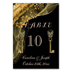 Numéro De Table Halloween Gold et Black avec touches de crâne Gold