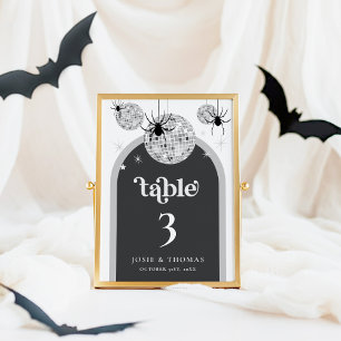 Numéro De Table Halloween Retro Disco Spiders & Disco Ball Mariage