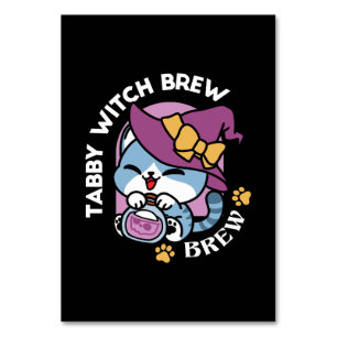 Numéro De Table Halloween Tabby Chat - Sorcière Casquette & Potion