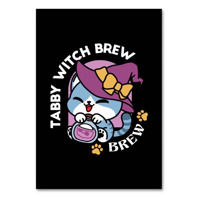 Numéro De Table Halloween Tabby Chat - Sorcière Casquette & Potion (Par défaut)
