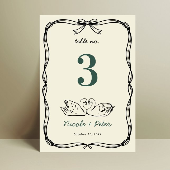 Numéro De Table Hand Drawn Swan Handwriting Wedding Table Number (Créateur téléchargé)