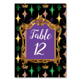 Numéro De Table Harlequins Perles Masque Fleur de Lis Mardi Gras