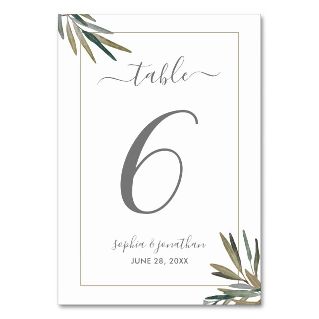 Numéro De Table Herbe d'aquarelle botanique Numéro personnalisé Ma (Par défaut)