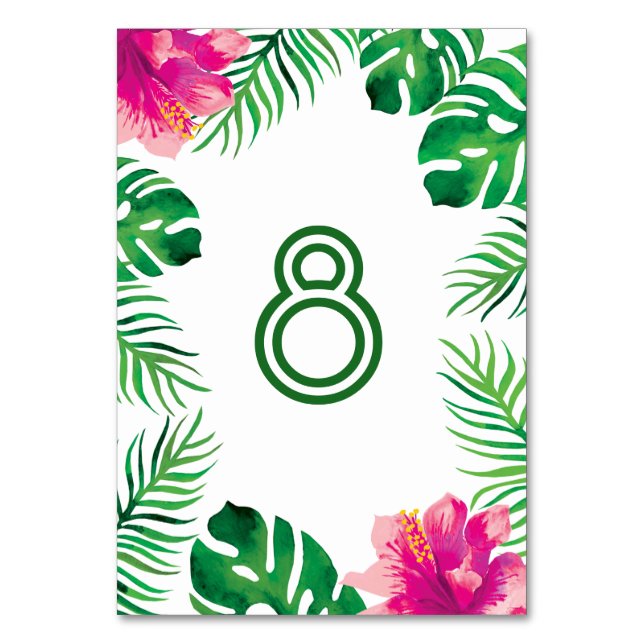 Numéro De Table Hibiscus rose et feuilles tropicales (Par défaut)