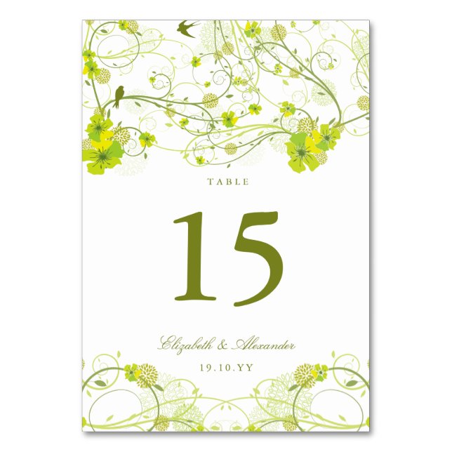 Numéro De Table Hibiscus vert Mariage floral et hirondelle (Par défaut)
