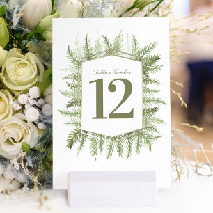 Numéro De Table Hiver à feuillage persistant pinède verte mariage