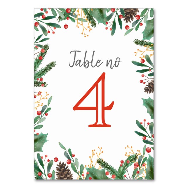 Numéro De Table Holly Feuilles Berry Mariage de Noël (Par défaut)