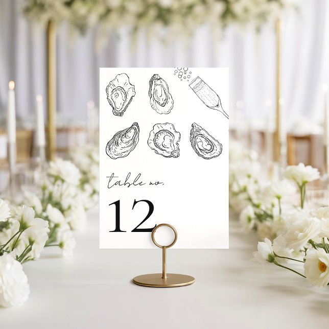 Numéro De Table Huîtres dessinées Champagne Table de mariage 12 (Créateur téléchargé)