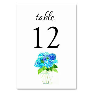 Numéro De Table Hydrangea Blue Watercolor Mariage Floral