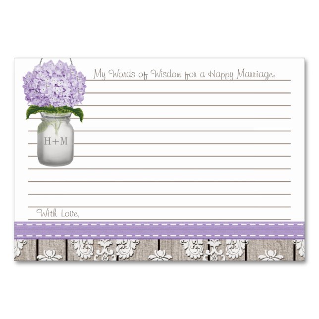 Numéro De Table Hydrangea Mason Jar Paroles de conseils (Devant)