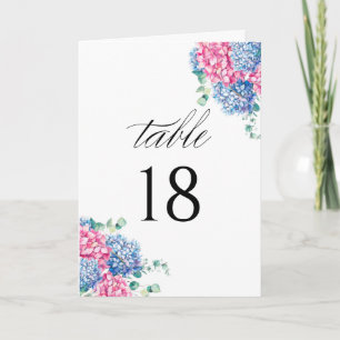 Numéro de table Hydrangea rose et bleu aquarelle