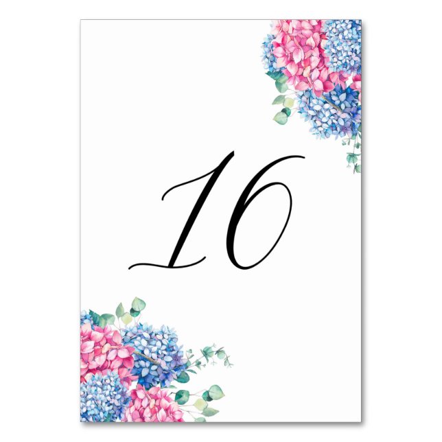 Numéro De Table Hydrangeas Rose et Bleu Aquarelle Table 16 (Par défaut)