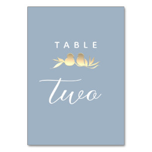Numéro De Table Inséparables bleu poussiéreux et or