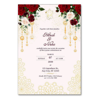 Numéro De Table Invitation Fiançailles élégante pour Hitesh & Neha