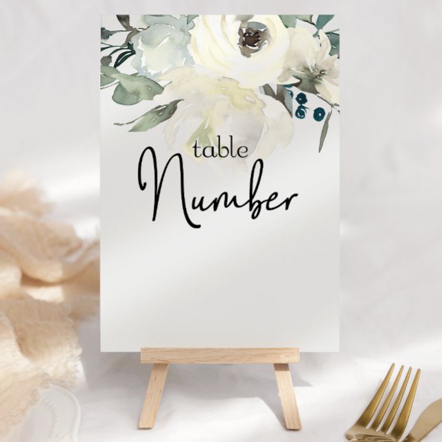 Numéro De Table Ivory White Roses Floral Mariage Numéro de tableau (Créateur téléchargé)