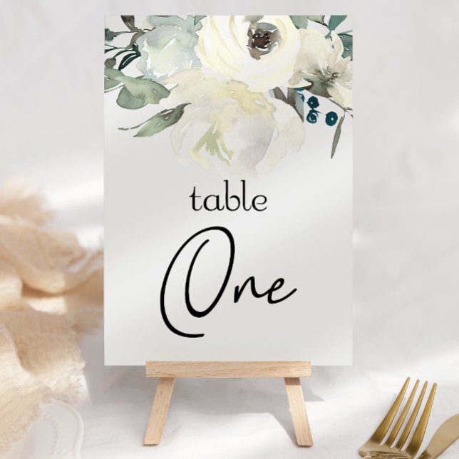 Numéro De Table Ivory White Roses Floral Mariage Numéro de tableau (Créateur téléchargé)