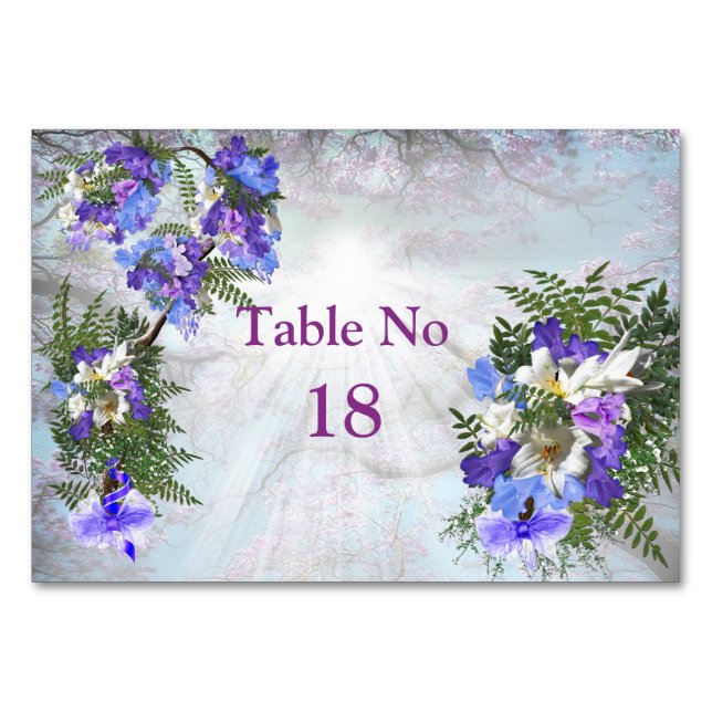 Numéro De Table Jacaranda Blooms & Lily Bouquet Thème (Devant)