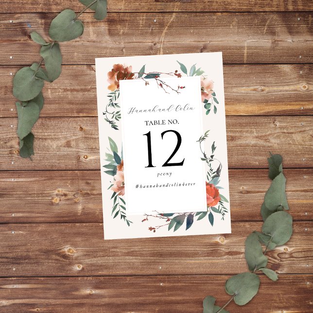 Numéro De Table Jardin botanique élégant aux pêches Marsala (Créateur téléchargé)