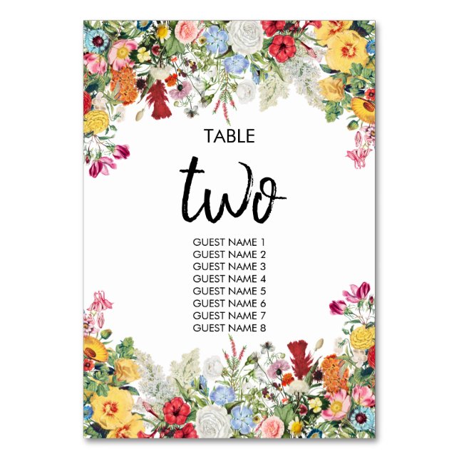 Numéro De Table Jardin Floral Fleurs colorées Mariage (Par défaut)