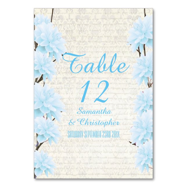 Numéro De Table Joli bleu floral fleuri mariage (Par défaut)