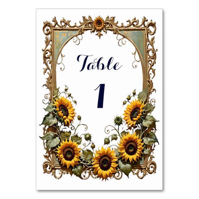 Numéro De Table Joli tournesol jaune avec cadre d'art mariage (Par défaut)