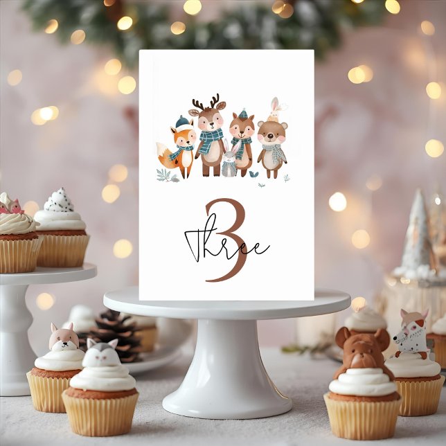 Numéro De Table Joyeux Anniversaire Animaux de la Forêt d'Hiver  (Créateur téléchargé)