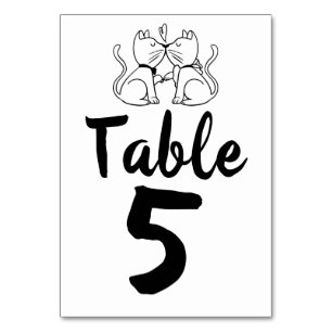 Numéro De Table Kissing Cats Kitty Mariage blanc noir moderne  