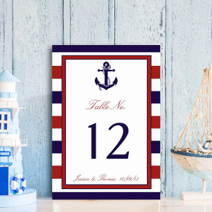Numéro De Table La collection de Mariages d'Ancres nautiques Red &