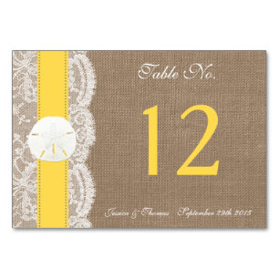 Numéro De Table La collection de mariages de plage de sable jaune