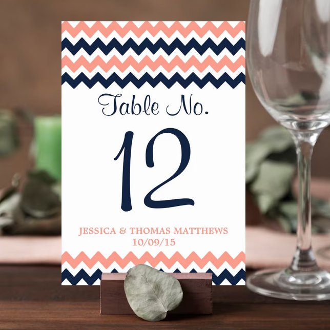 Numéro De Table La collection Mariage moderne Chevron - Rose & Nav (Créateur téléchargé)