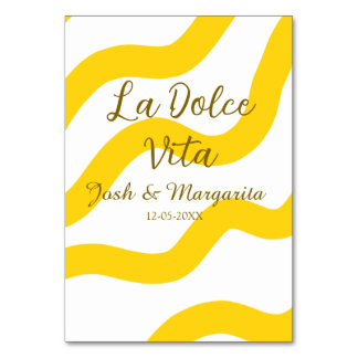 Numéro De Table La Dolce Vita jaune mariage couple Nom date glit
