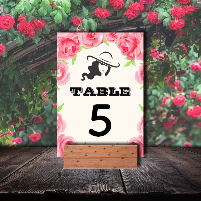 Numéro De Table La grande dame Casquette et le Derby Rose (Big Hat Lady and Roses Derby Party Table Numbers)