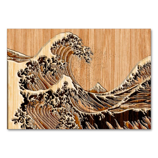 Numéro De Table La Grande Vague Hokusai Style Bamboo Bois (Devant)