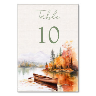 Numéro De Table Lac romantique d'automne et Mariage de bateau