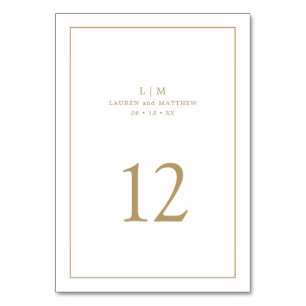 Numéro De Table Lauren Gold Monogramme Mariage élégant